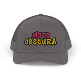 Moto-Obscura Pink/Yellow Embroidered Logo Snapback Trucker Cap - Yupoong 6606