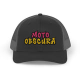 Moto-Obscura Pink/Yellow Embroidered Logo Snapback Trucker Cap - Yupoong 6606