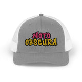 Moto-Obscura Pink/Yellow Embroidered Logo Snapback Trucker Cap - Yupoong 6606