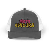 Moto-Obscura Pink/Yellow Embroidered Logo Snapback Trucker Cap - Yupoong 6606