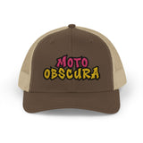 Moto-Obscura Pink/Yellow Embroidered Logo Snapback Trucker Cap - Yupoong 6606