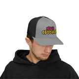 Moto-Obscura Pink/Yellow Embroidered Logo Snapback Trucker Cap - Yupoong 6606