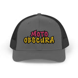 Moto-Obscura Pink/Yellow Embroidered Logo Snapback Trucker Cap - Yupoong 6606