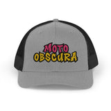 Moto-Obscura Pink/Yellow Embroidered Logo Snapback Trucker Cap - Yupoong 6606