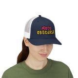 Moto-Obscura Pink/Yellow Embroidered Logo Snapback Trucker Cap - Yupoong 6606