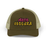 Moto-Obscura Pink/Yellow Embroidered Logo Snapback Trucker Cap - Yupoong 6606