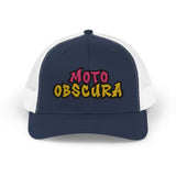 Moto-Obscura Pink/Yellow Embroidered Logo Snapback Trucker Cap - Yupoong 6606